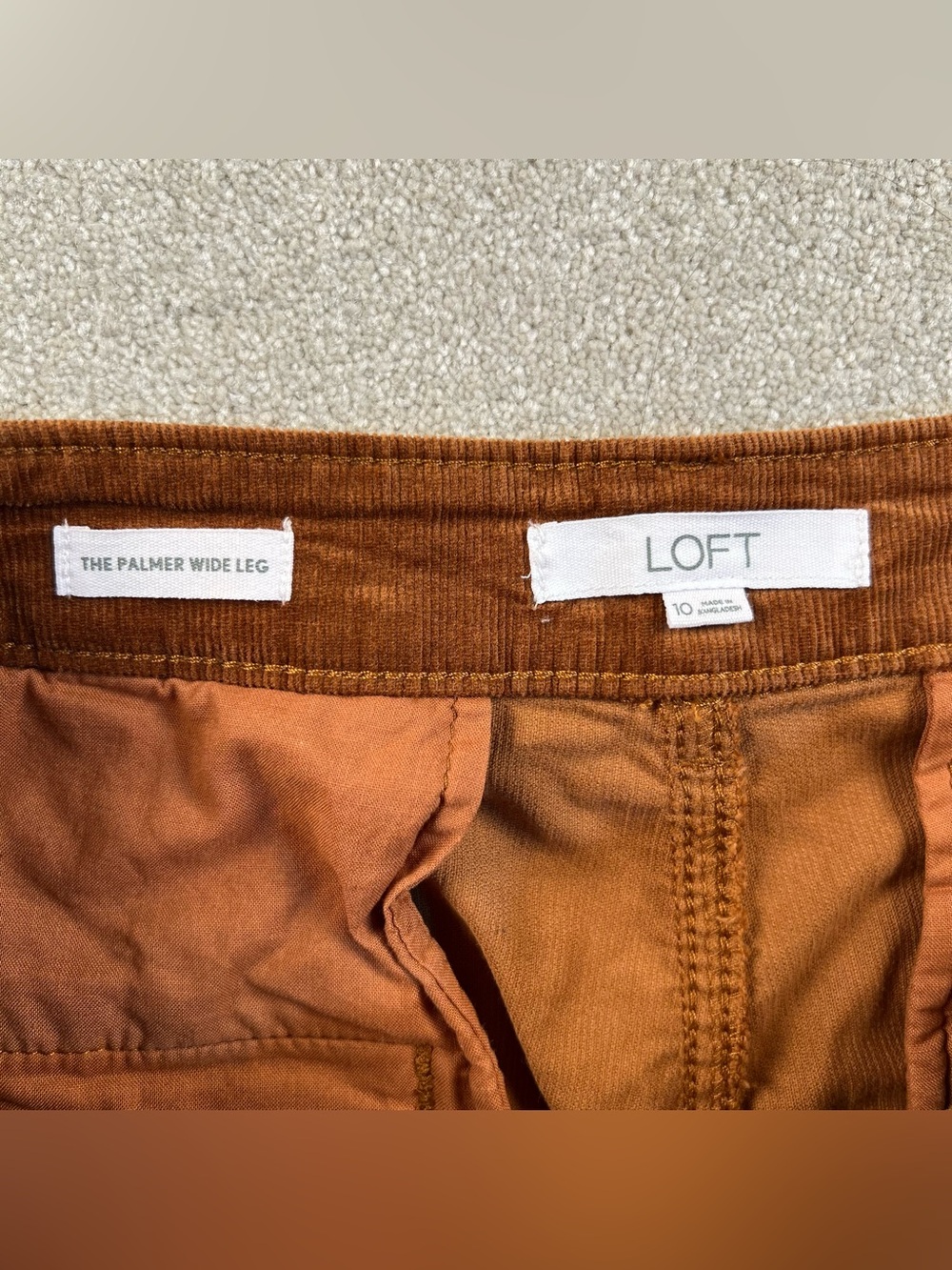 Loft The Palmer Wide Leg Corduroy Pants Patch Pocket Front Brown Women's 10 - Picture 3 of 10